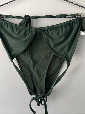 Aerie Triangle Bikini Set, High Leg, Cheekiest, Size large, Green